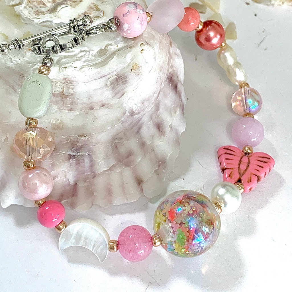 Pink Spring Sparkle Beaded Bracelet